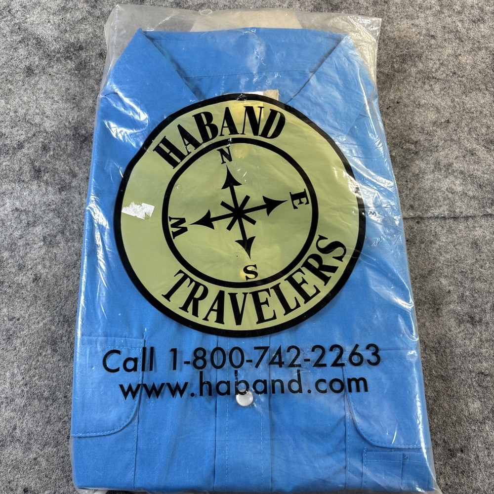 New Vintage Haband Travelers Pearl Snap Shirt Men's Large Blue Short Sleeve